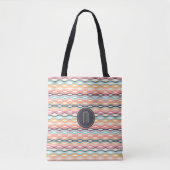 Monogramm für die geometrische Linie Retro-Muster Tasche (Vorderseite)