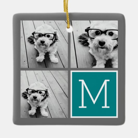 Monogramm für die graue und Aquamarine Fotomateria Keramikornament (Vorderseite)