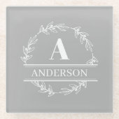 Monogramm für die graue, weiße Krustenfamilie Glasuntersetzer (Vorderseite)