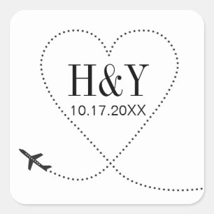 Monogramm für die Hochzeit in Urlaubsort Quadratischer Aufkleber