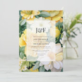 Monogramm für die Hochzeit von Gelb, Weiß und Grün Einladung (Stehend Vorderseite)