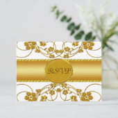 Monogramm für die Hochzeit von Gold und Weiß RSVP Karte (Stehend Vorderseite)
