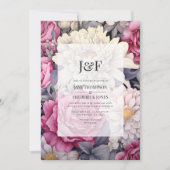 Monogramm für die Hochzeit von Rosa, Grau und Elfe Einladung (Vorderseite)