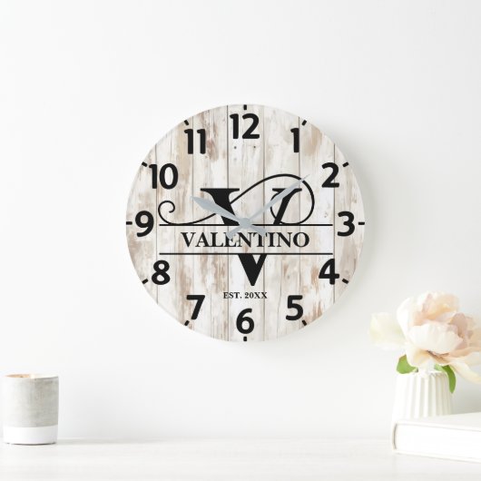 Monogramm für die Lebensdauer von rustikalen Betri Große Wanduhr (Zuhause)