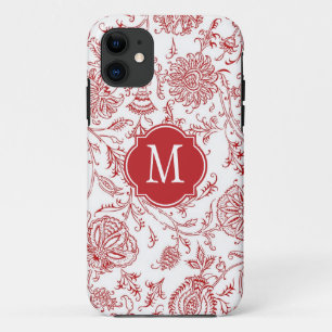 Monogramm für die rote und weiße Blume iPhone 11 Hülle