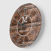 Monogramm für die Rustikal Brown Woods Family Name Große Wanduhr (Winkel)