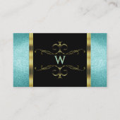 Monogramm für die Schwarz-Aquamarin-Glitzer-Goldde Visitenkarte (Vorderseite)