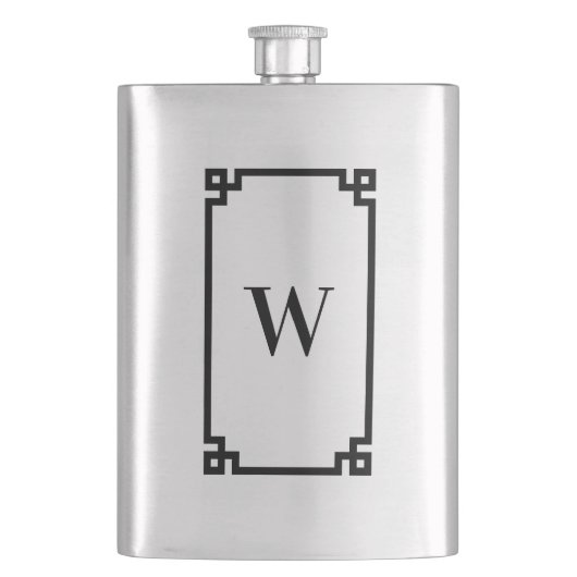 Monogramm für die schwarze griechische Schlüsselgr Flachmann (Vorderseite)