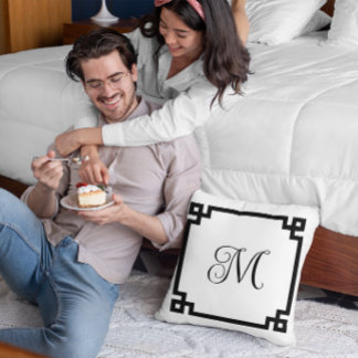 Monogramm für die schwarze griechische Schlüsselgr Kissen