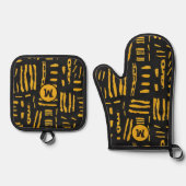 Monogramm für die schwarze schwarze Linie Ofenhandschuh & Topflappen-Set (Vorderseite)