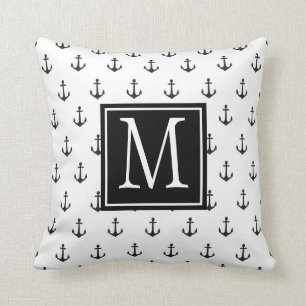 Monogramm für die schwarze und weiße Ankerhalter Kissen