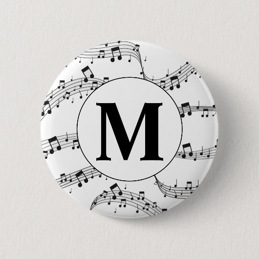 Monogramm für die Schwarzweiß-Musiknote Button (Vorderseite)