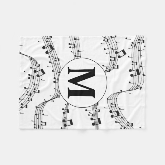 Monogramm für die Schwarzweiß-Musiknote Fleecedecke (Vorderseite (Horizontal))