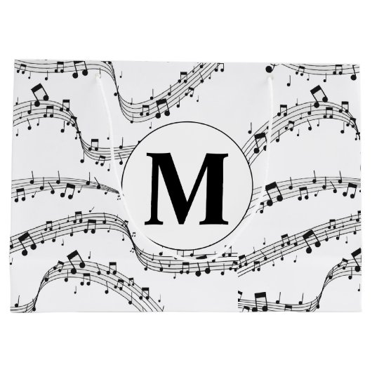 Monogramm für die Schwarzweiß-Musiknote Große Geschenktüte (Rückseite)