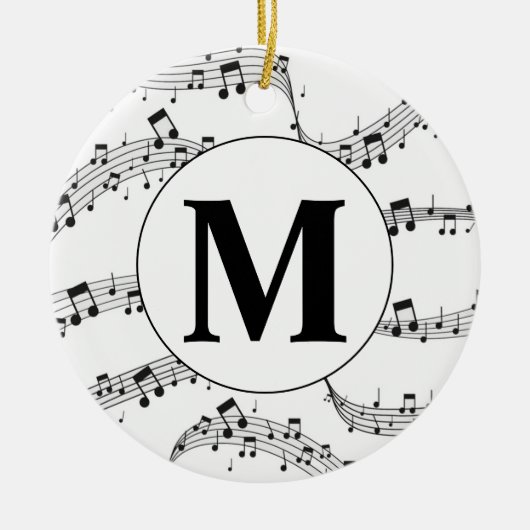 Monogramm für die Schwarzweiß-Musiknote Keramik Ornament (Vorne)