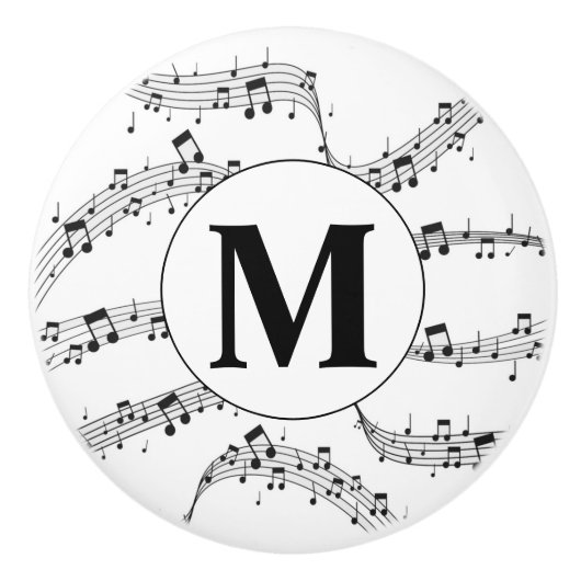 Monogramm für die Schwarzweiß-Musiknote Keramikknauf (Vorderseite)