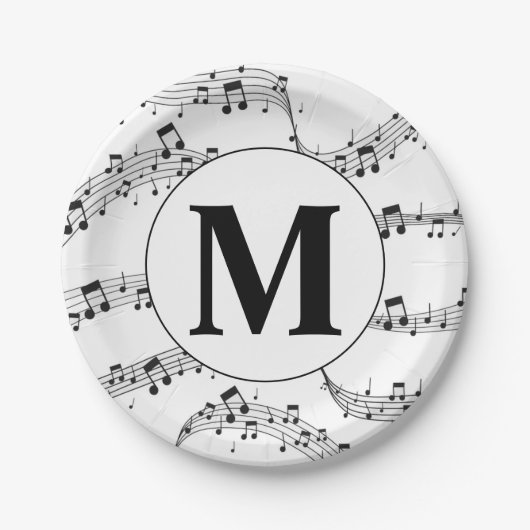Monogramm für die Schwarzweiß-Musiknote Pappteller (Vorderseite)