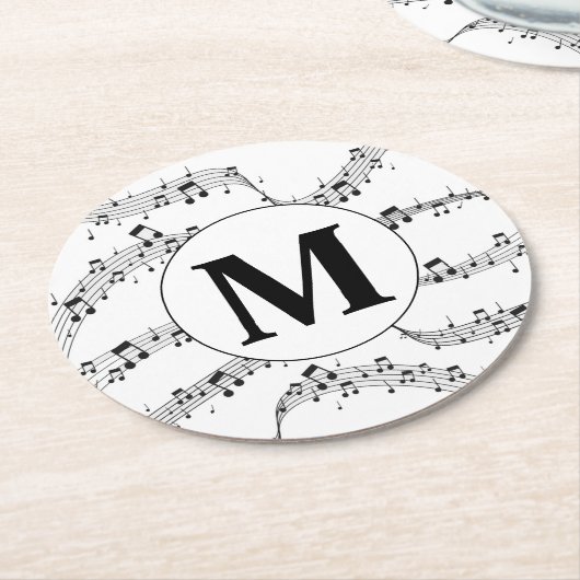 Monogramm für die Schwarzweiß-Musiknote Runder Pappuntersetzer (Angewinkelt)