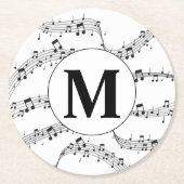 Monogramm für die Schwarzweiß-Musiknote Runder Pappuntersetzer (Vorderseite)