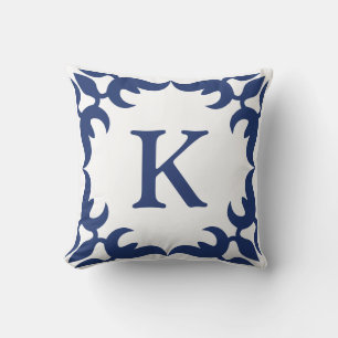 Monogramm für die Scroll-Rahmen in Blau und Weiß Kissen