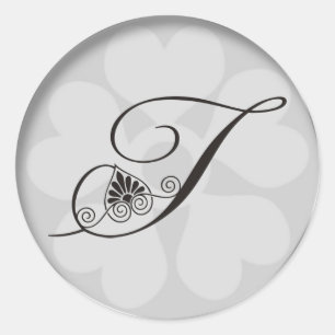 Monogramm für die Silber-Grenzen-Wirbel T Runder Aufkleber