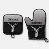 Monogramm für die Silberjagd und die Schwarzwild Ofenhandschuh & Topflappen-Set (Vorderseite)