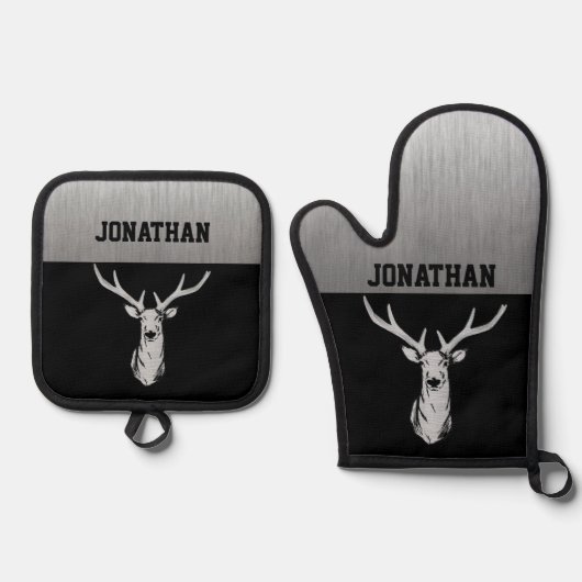 Monogramm für die Silberjagd und die Schwarzwild Ofenhandschuh & Topflappen-Set (Vorderseite)