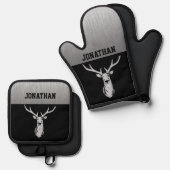 Monogramm für die Silberjagd und die Schwarzwild Ofenhandschuh & Topflappen-Set (Vorderseite/Rückseite)