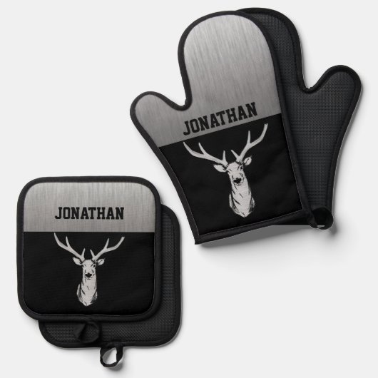 Monogramm für die Silberjagd und die Schwarzwild Ofenhandschuh & Topflappen-Set (Vorderseite/Rückseite)