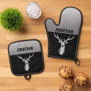 Monogramm für die Silberjagd und die Schwarzwild Ofenhandschuh & Topflappen-Set
