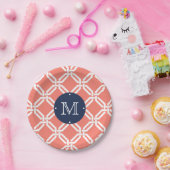 Monogramm für die Verbindung von Korallen und Navy Pappteller (Party)