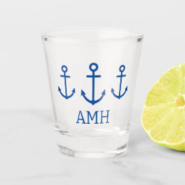Monogramm für einfache blaue und weiße Anker Schnapsglas