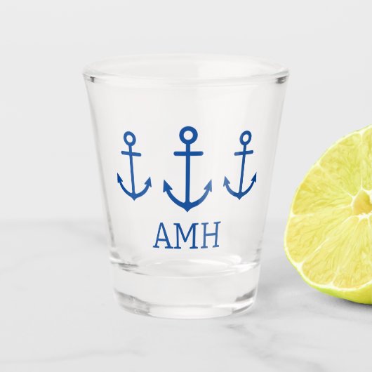Monogramm für einfache blaue und weiße Anker Schnapsglas (Vorderseite)