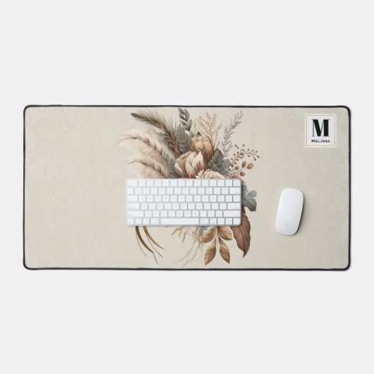 Monogramm für Elegante Blume Schreibtischunterlage (Tastatur & Maus)