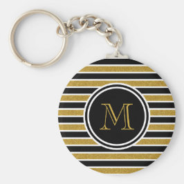 Monogramm für elegante Gold-Glitzer-Streifen Schlüsselanhänger