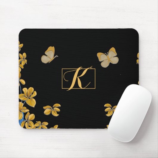 Monogramm für elegante Goldbarren und Blume Mousepad (Mit Mouse)