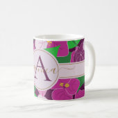 Monogramm für elegante Tropical Floral Gold Name Kaffeetasse (VorderseiteRechts)