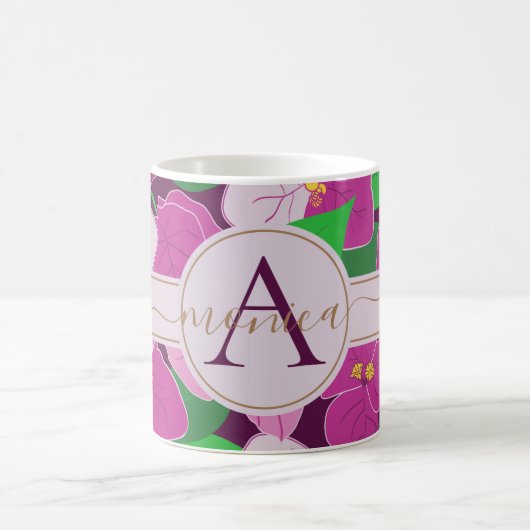Monogramm für elegante Tropical Floral Gold Name Kaffeetasse (Mittel)