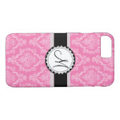 Monogramm für elegantes PINK- und weißes Damask-Mu Case-Mate iPhone Hülle (Rückseite (Horizontal))
