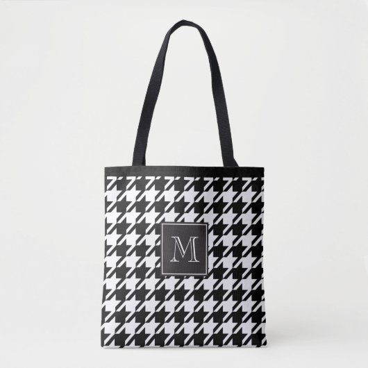 Monogramm für elegantes Schwarz-Weiß-Hahnentrittmu Tasche (Vorderseite)