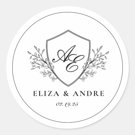 Monogramm für elegantes Schwarz-Weiß-Wappen Runder Aufkleber (Vorderseite)