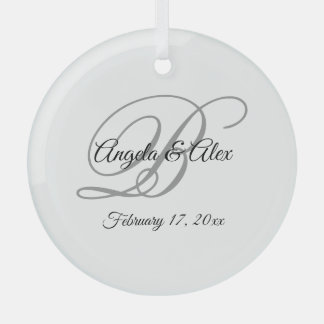 Monogramm für Extravagantes Schwarzweiß-Script Ornament Aus Glas