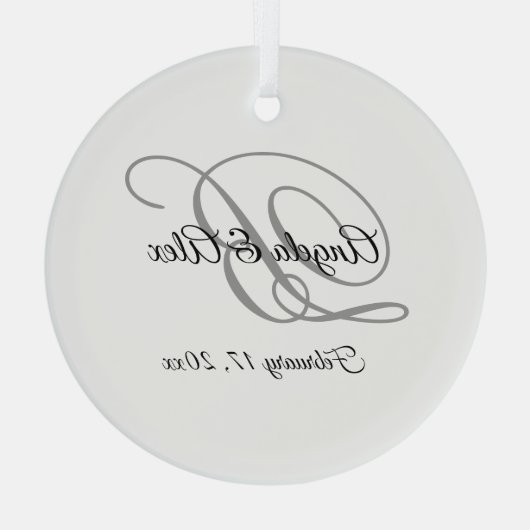 Monogramm für Extravagantes Schwarzweiß-Script Ornament Aus Glas (Rückseite)