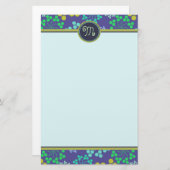 Monogramm für Funky Abstrakt Blue Floral Briefpapier (Vorne/Hinten)