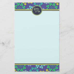 Monogramm für Funky Abstrakt Blue Floral Briefpapier