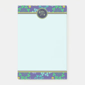 Monogramm für Funky Abstrakt Blue Floral Post-it Klebezettel (Vorderseite)