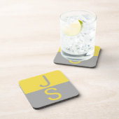 Monogramm für gelbe und graue moderne Initialen Getränkeuntersetzer (Rechte Seite)