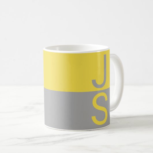 Monogramm für gelbe und graue moderne Initialen Kaffeetasse (VorderseiteRechts)