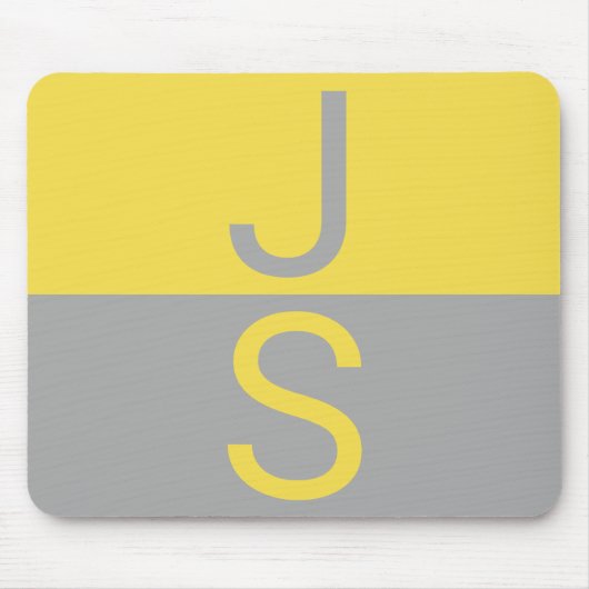Monogramm für gelbe und graue moderne Initialen Mousepad (Vorne)
