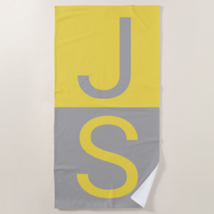 Monogramm für gelbe und graue moderne Initialen Strandtuch